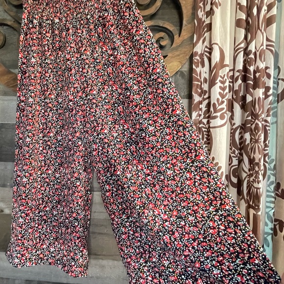 Floral Wide Leg Pants by Eyeshadow Black Red Yellow Flowers Elastic Waist - Picture 5 of 16